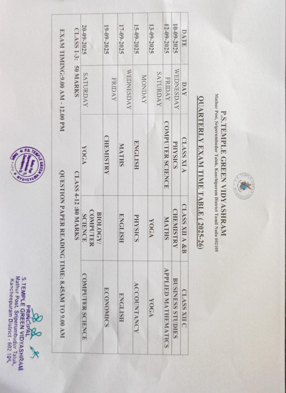 Quarterly Exam Timetable 3